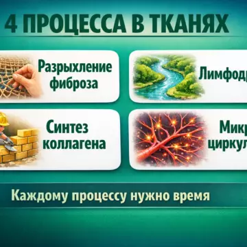 Разрыхление фиброза, лимфодренаж и синтез коллагена после Эндосферы
