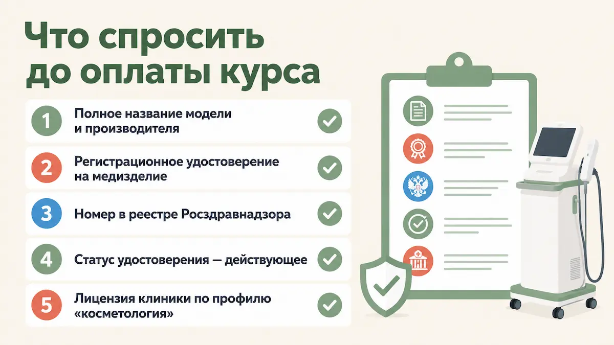 Чек-лист проверки аппарата эндосферы: модель, регистрационное удостоверение, реестр, лицензия