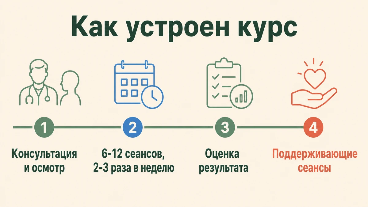 Таймлайн курса аппаратных процедур: сеансы, интервалы и оценка результата