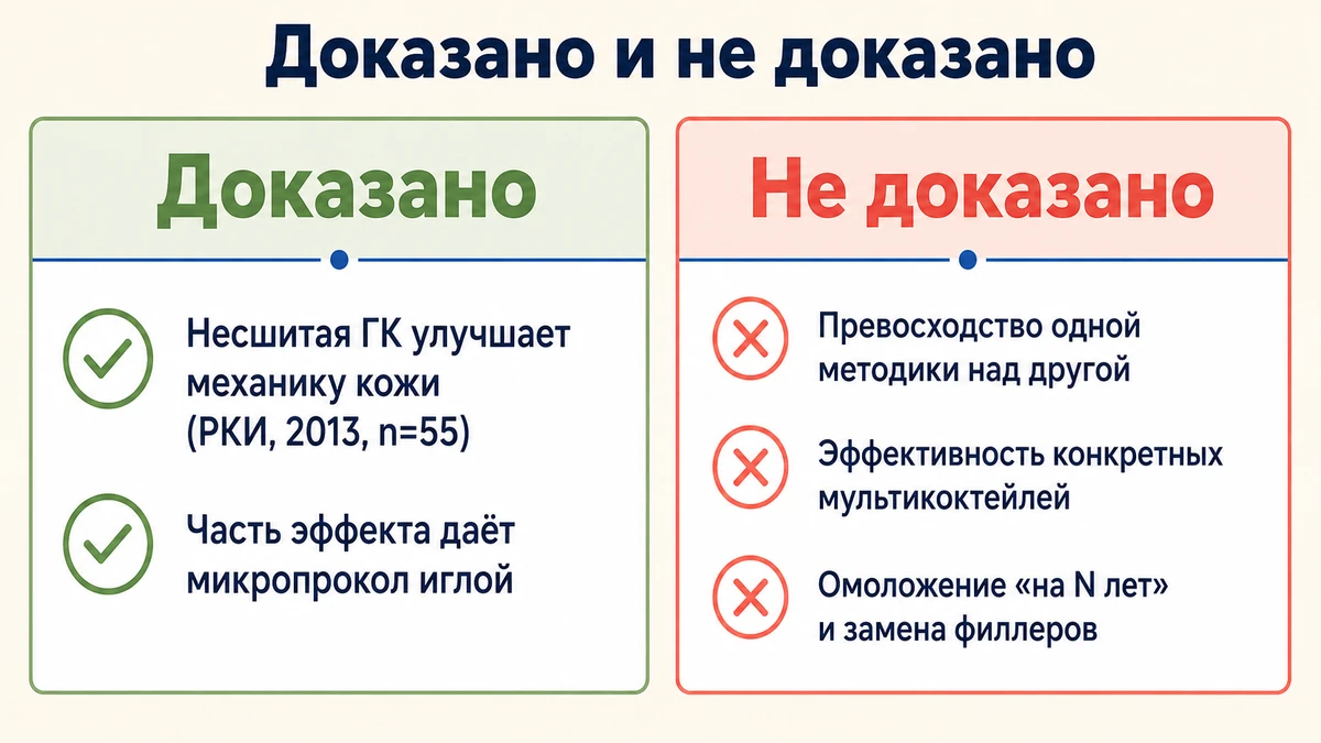 Инфографика: что доказано и что не доказано о мезотерапии и биоревитализации