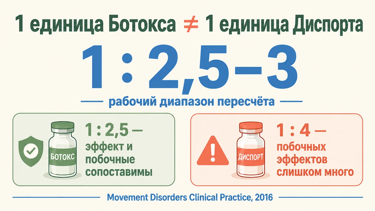Соотношение единиц Ботокса и Диспорта: рабочий диапазон пересчёта