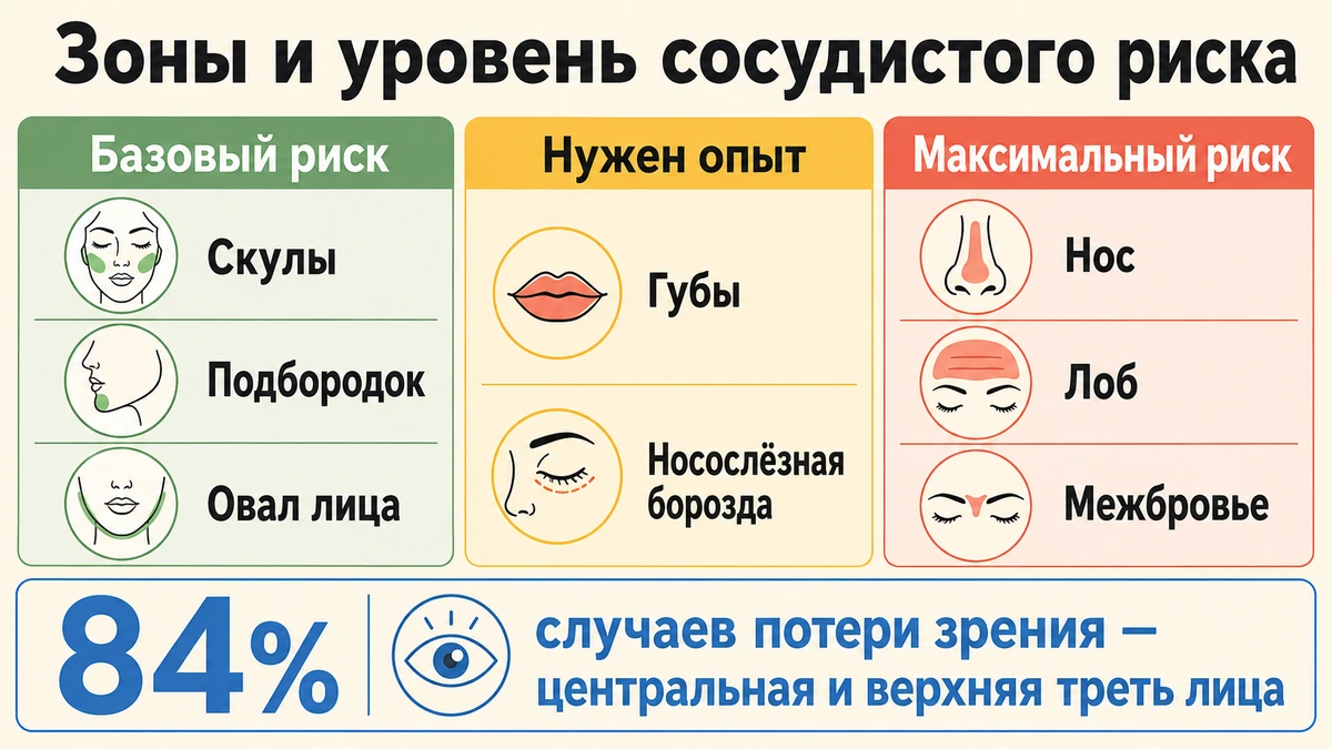 Светофор зон для филлеров: где риск минимальный, где требуется опыт и где выше всего