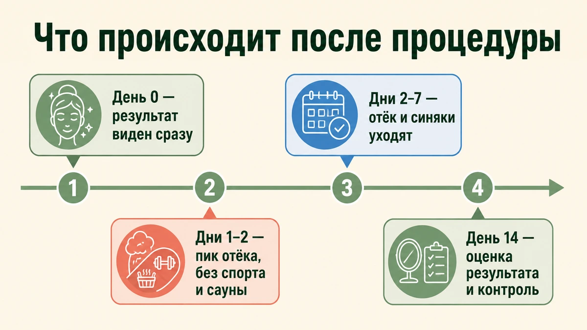 Таймлайн после введения филлера: отёк, синяки и оценка результата по дням