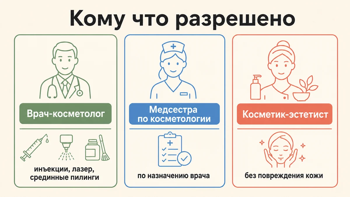 Светофор допусков: что вправе делать врач-косметолог, медсестра и косметик-эстетист