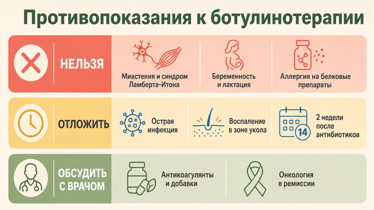 Схема: противопоказания к ботулинотерапии по принципу светофора