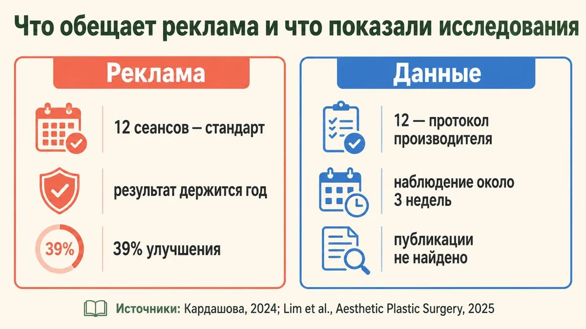 Сравнение обещаний рекламы Эндосферы и данных исследований о курсе процедур
