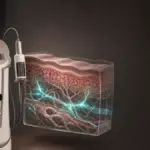Аппарат Endospheres Therapy и 3D-модель среза кожи с нервными окончаниями