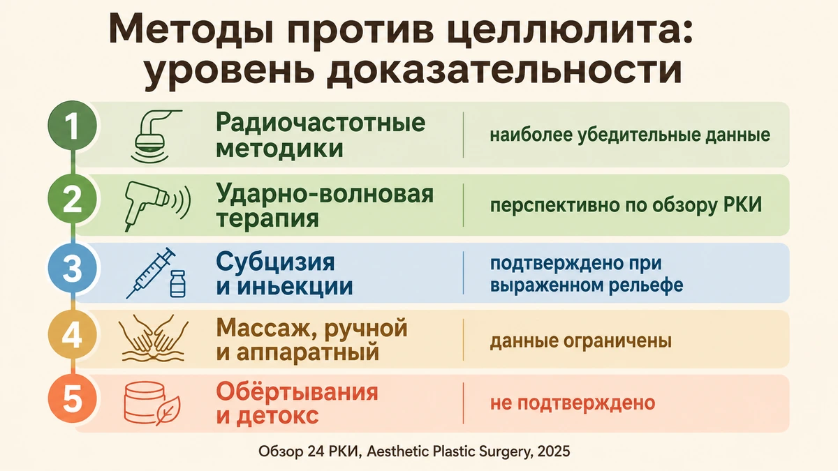 Инфографика: методы против целлюлита по уровню доказательности