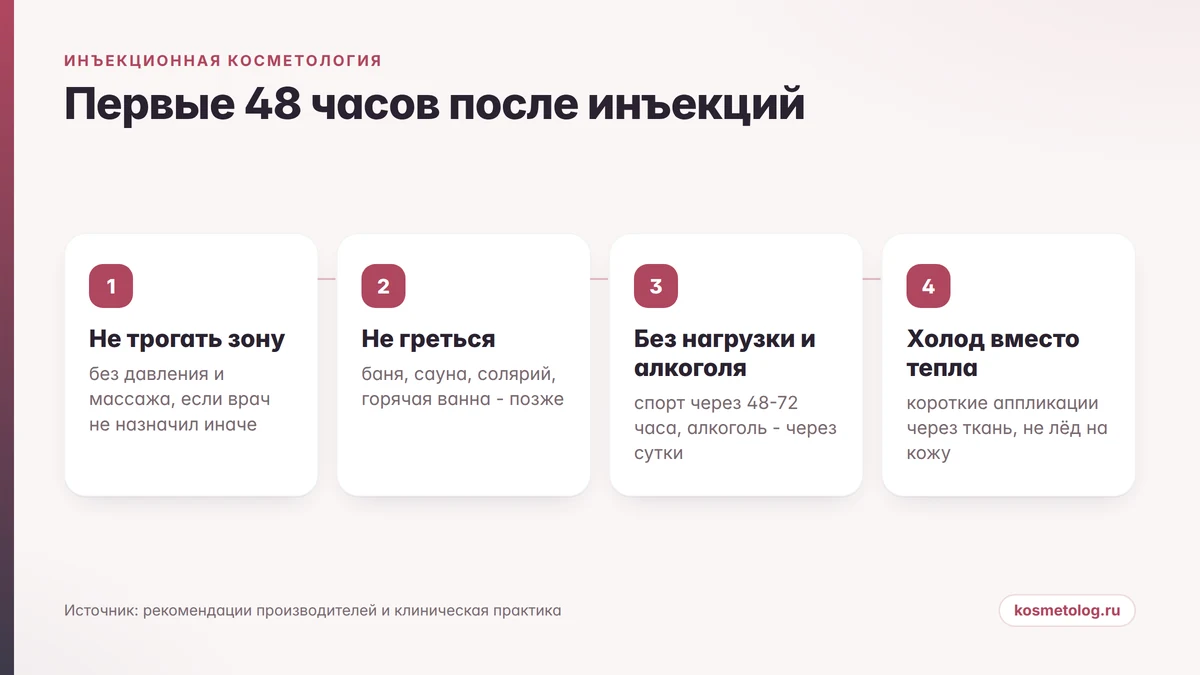 Чек-лист: что делать и чего не делать в первые 48 часов после инъекций