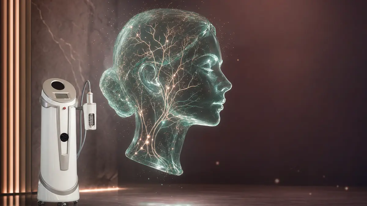 Аппарат Endospheres Therapy и трёхмерная модель лица с лимфатической сетью